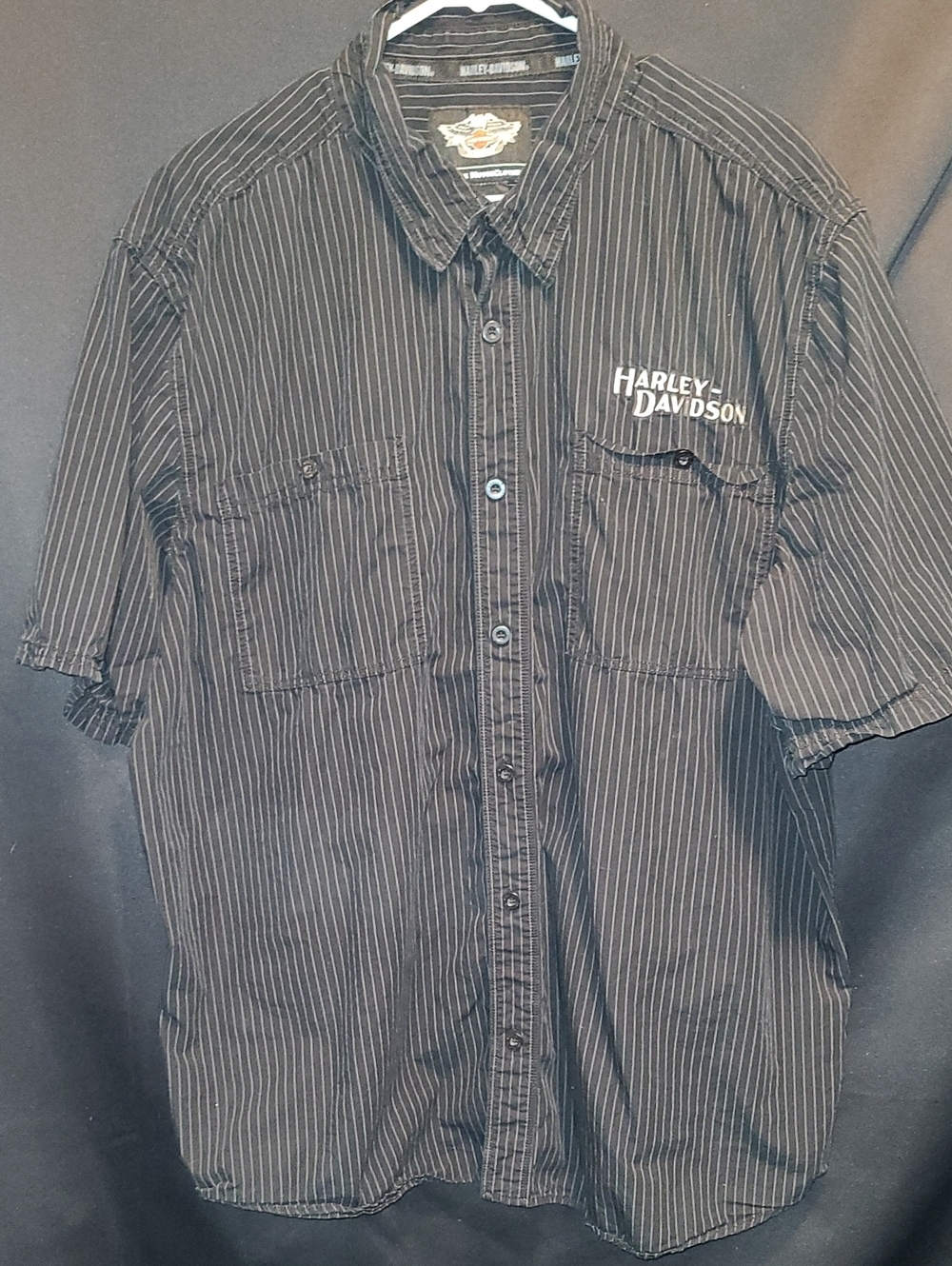 Harley-Davidson Black Pinstripe Short Sleeve Work Shirt 2XL